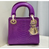 Traditional Specials Dior Mini Lady Dior Bag in Python Leather D123012 Purple/Gold 2024