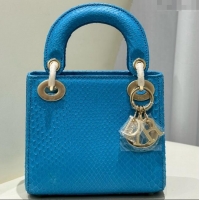 Top Quality Dior Mini Lady Dior Bag in Python Leather D123013 Blue/Gold 2024