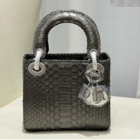 Top Grade Dior Mini Lady Dior Bag in Python Leather D123014 Grey/Silver 2024