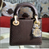 Luxurious Dior Mini Lady Dior Bag in Python Leather D123015 Chocolate Brown 2024