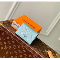 Luxurious Louis Vuitton Business Card Holder Wallet in Azur Frost Blue Supple Grained Leather M12177 2024 LV Ski Collect