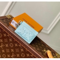 Big Discount Louis Vuitton LV Charms Card Holder Wallet in Azur Frost Blue Supple Grained Leather M12180 2024 LV Ski Col