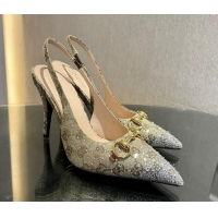 Purchase Gucci GG Canvas Slingback Pumps 10.5cm with Strass Beige 1119009