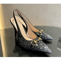 Sophisticated Gucci GG Canvas Slingback Pumps 10.5cm with Strass Black 1119011