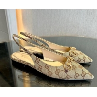 Stylish Gucci GG Canvas Slingback Flat with Horsebit Beige 1119013