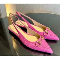 Sumptuous Gucci GG Canvas Slingback Flat with Horsebit Dark Pink 1119015