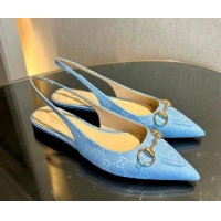 Hot Style Gucci GG Canvas Slingback Flat with Horsebit Light Blue 1119016