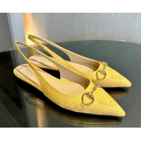 Low Price Gucci GG Canvas Slingback Flat with Horsebit Yellow 1119017