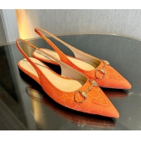 Top Grade Gucci GG Canvas Slingback Flat with Horsebit Orange 1119018