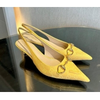 Classic Hot Gucci GG Canvas Slingback Pumps 4.5cm with Horsebit Yellow 1119021