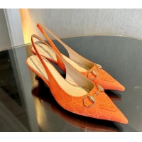 Luxurious Gucci GG Canvas Slingback Pumps 4.5cm with Horsebit Orange 1119022