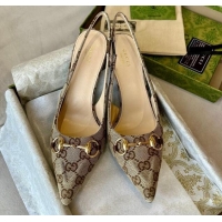 Good Quality Gucci GG Canvas Slingback Pumps 10.5cm with Horsebit Beige 119023