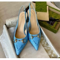 Pretty Style Gucci GG Canvas Slingback Pumps 10.5cm with Horsebit Light Blue 1119024