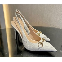 Purchase Gucci GG Leather Slingback Pumps 10.5cm with Horsebit 782627 White 1119030