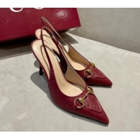 Best Product Gucci GG Leather Slingback Pumps 10.5cm with Horsebit 782627 Burgundy 1119031