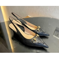 Sophisticated Gucci GG Leather Slingback Pumps 4.5cm with Horsebit 782627 Black 1119032