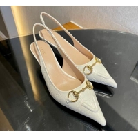 Duplicate Gucci GG Leather Slingback Pumps 4.5cm with Horsebit 782627 White 1119033