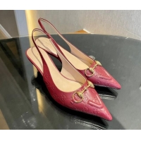 Low Price Gucci GG Leather Slingback Pumps 4.5cm with Horsebit 782627 Burgundy 1119034