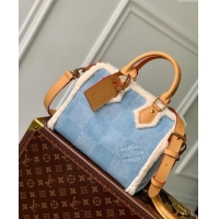 Best Price Louis Vuitton Speedy 25 Bandouliere bag in Blue Damier Denim Canvas and White Shearling N40700 2024