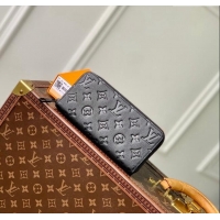 Top Grade Louis Vuitton Zippy Wallet Horizontal Black Grained Monogram Leather M11721 2024