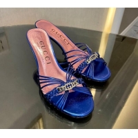 Perfect Gucci Lambskin Heel Slides Sandal 6.5cm with GG Chain Blue 119036