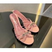 Buy Luxury Gucci Lambskin Heel Slides Sandal 6.5cm with GG Chain Light Pink 1119037