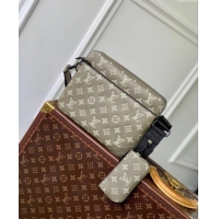 Big Discount Louis Vuitton Trio Messenger bag in Monogram Shadow Calfskin M12490 Khaki Grey 2024