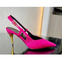 Purchase Gucci Satin Slingback Pumps 8.5cm with Gold-Tone Heel and Strass Dark Pink 1119058