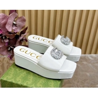 Classic Hot Gucci Patent Calf Leather Platform Slide Sandals 6.5cm White 1119062