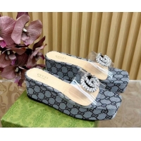 Low Cost Gucci GG Canvas and PVC Platform Slide Sandals 6.5cm Grey 1119067