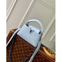 Best Price Louis Vuitton Capucines East-West Mini Bag in Washed Blue Grained calfskin M11422 2024