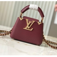 Reasonable Price Louis Vuitton Capucines Nano Bag with Strass Hardware in Burgundy Taurillon Leather M24583 2025