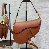 Top Design Dior Medium Saddle Bag with Strap in Grained Calfskin 1038 Caramel 2025