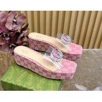 Grade Quality Gucci GG Canvas and PVC Platform Slide Sandals 6.5cm Pink 1119068