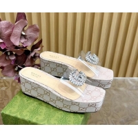 Good Quality Gucci GG Canvas and PVC Platform Slide Sandals 6.5cm White 1119070