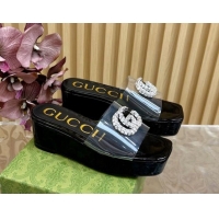 Best Product Gucci Patent Leather and PVC Platform Slide Sandals 6.5cm Black 1119071