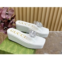 Good Looking Gucci Patent Leather and PVC Platform Slide Sandals 6.5cm White 1119072