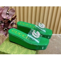 Low Cost Gucci Patent Leather and PVC Platform Slide Sandals 6.5cm Green 1119073