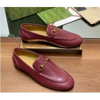 Popular Style Gucci Women's Jordaan Calf Leather Loafers Burgundy 1119077