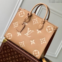 Top Quality Louis Vuitton OnTheGo MM Tote Bag in Monogram Empreinte Leather Apricot/Beige M45495 2024