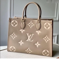 New Design Louis Vuitton OnTheGo MM Tote Bag in Monogram Empreinte Leather Grey/Beige M45494 2024