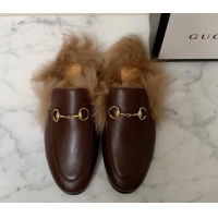 Grade Quality Gucci Leather and Wool Flat Slippers Brown 1119089