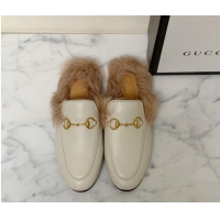 Perfect Gucci Leather and Wool Flat Slippers White 1119090