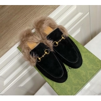 Popular Style Gucci Suede and Wool Flat Slippers Black 1119096