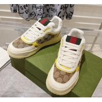 Hot Style Gucci Re-Web Sneakers in Leather and GG Canvas Beige/White/Yellow 1119105