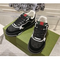 Stylish Gucci Re-Web Sneakers in Leather and GG Denim Black/White 1119106