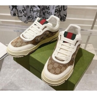 Sumptuous Gucci Re-Web Sneakers in Leather and GG Canvas Beige/White/Brown 1119107