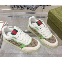 Stylish Gucci Re-Web Sneakers in Leather and GG Canvas Beige/White/Green 1119108