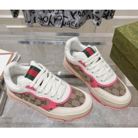 Charming Gucci Re-Web Sneakers in Leather and GG Canvas Beige/White/Pink 1119109