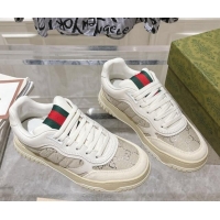 Big Enough Gucci Re-Web Sneakers in Leather and GG Canvas White/Grey/Silver 1119110